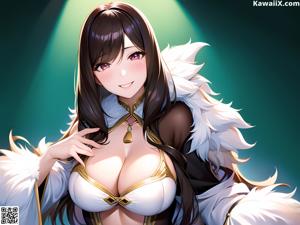 Anime girl with big tits posing in a black bikini.