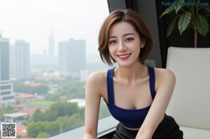 A woman in a white dress sitting on a window sill.