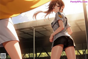 A girl in a soccer uniform kicking a soccer ball.