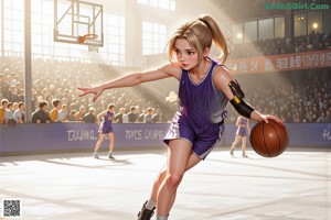 A group of young women playing a game of basketball.