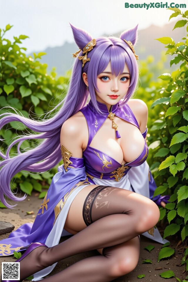 Hentai - Sovereign of Lightning in Exquisite Garb Set.1 20250125 Part 16 No.8d80bb A woman with long purple hair sitting on the ground.