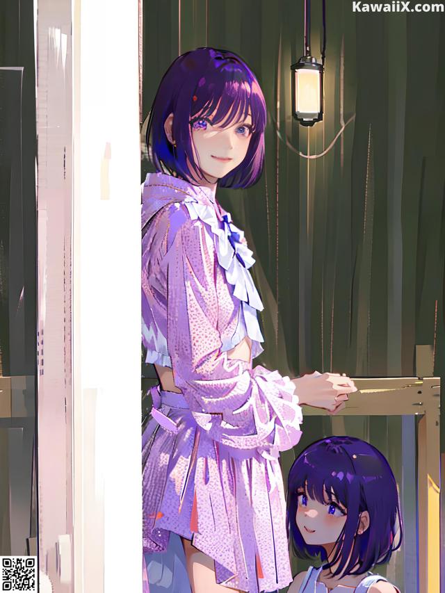 A girl and a girl standing next to each other in front of a window.