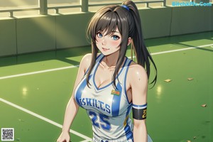 A woman holding a basketball on a basketball court.