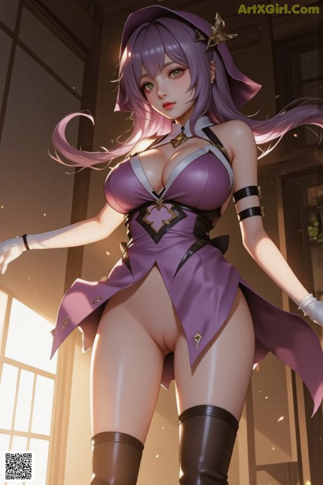 Hentai - The Velvet Nightfolds Embrace Her Regal Presence Set.2 20250124 Part 7 No.7c61f9 A woman in a purple outfit is posing for a picture.