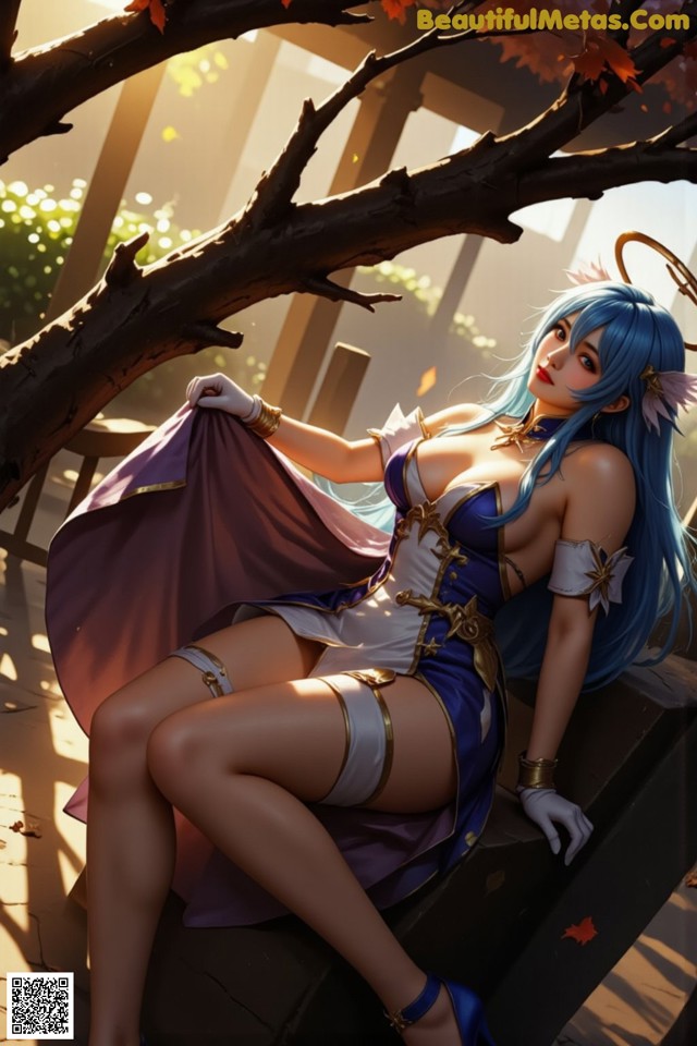 Hentai - Captivating Grace of the Cosmic Maiden Set.1 20250124 Part 4 No.fc31e8 A woman with blue hair sitting on a tree branch.